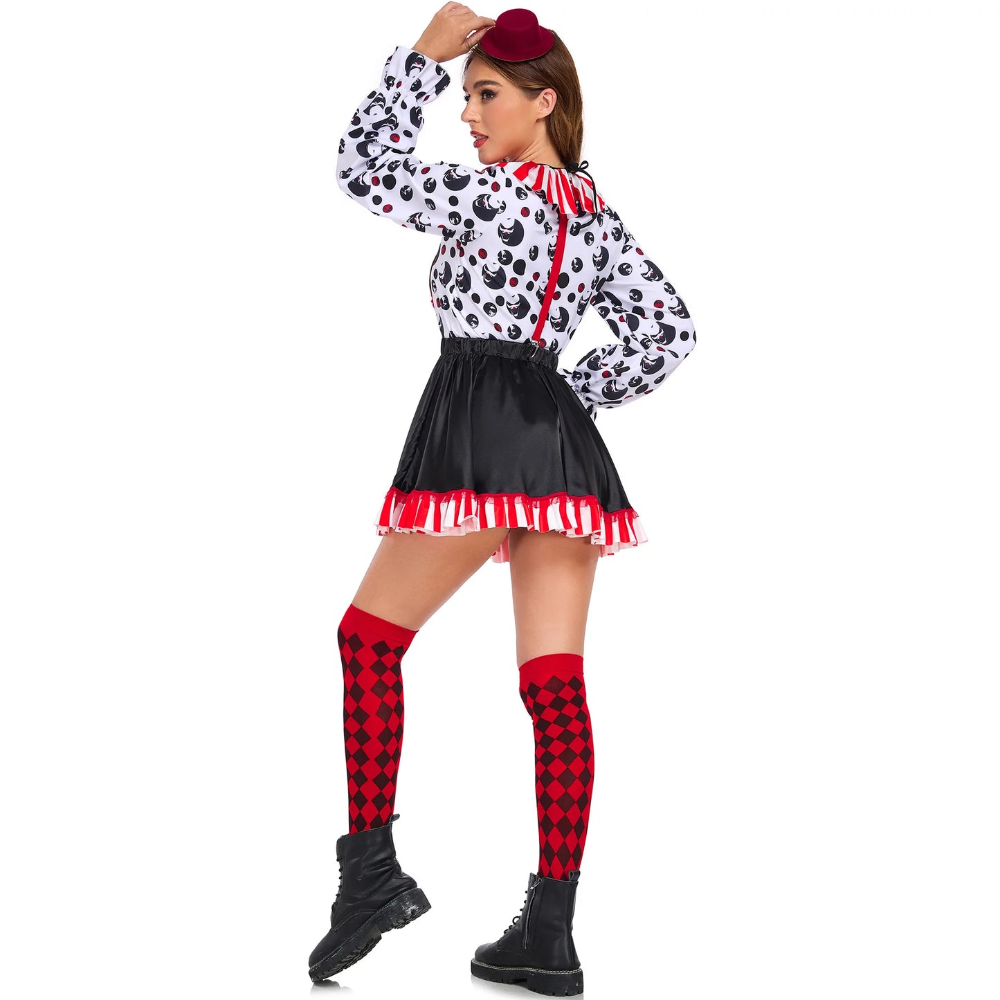 Halloween Clown Cosplay Costume Women Dress Suit Acrobatic Performance Outfit Family Look Suit Girl Dress Carnival Party Wear