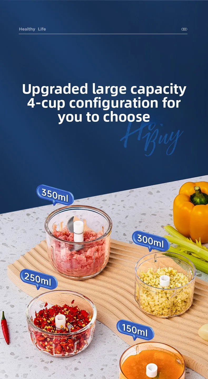 TINSOL 350ML Food Chopper Electric Meat Grinder Garlic Masher USB Multifunction Slicer Blender Kitchen Food Processor