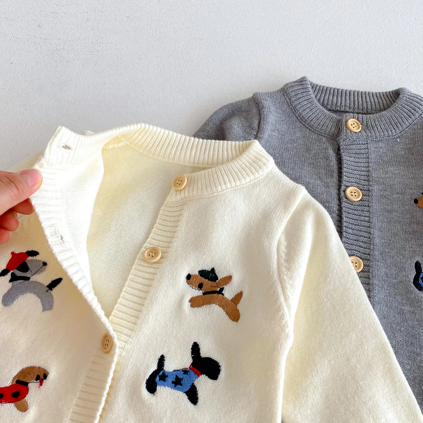 2Pcs Autumn and Winter Baby Clothes Cute Cartoon Dog Newborn Clothes Knitted Warm Boys and Girls Baby Jumpsuit+Hat Set