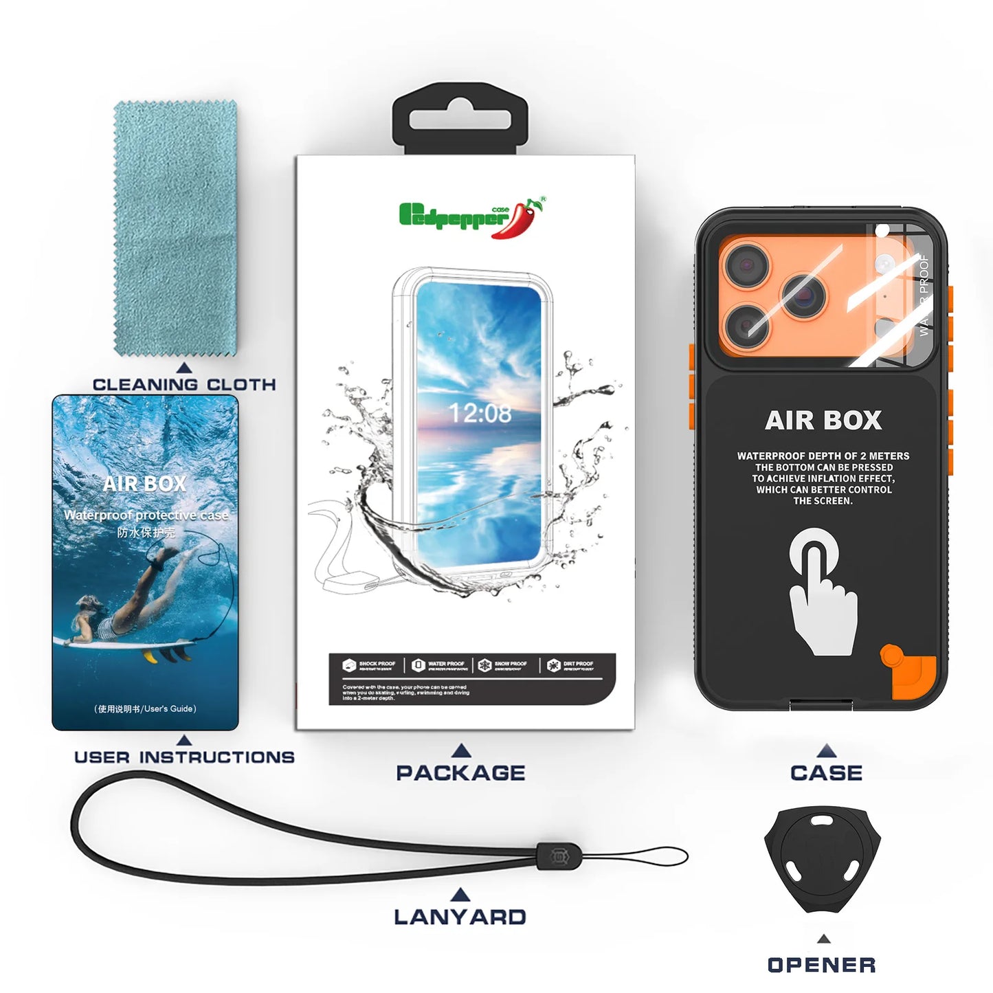 IP68 Waterproof Phone Case for iPhone 6.1/6.7 inch Series, with Floating Ring, Touchable, Suitable for iPhone 17/16/15/14/13/12