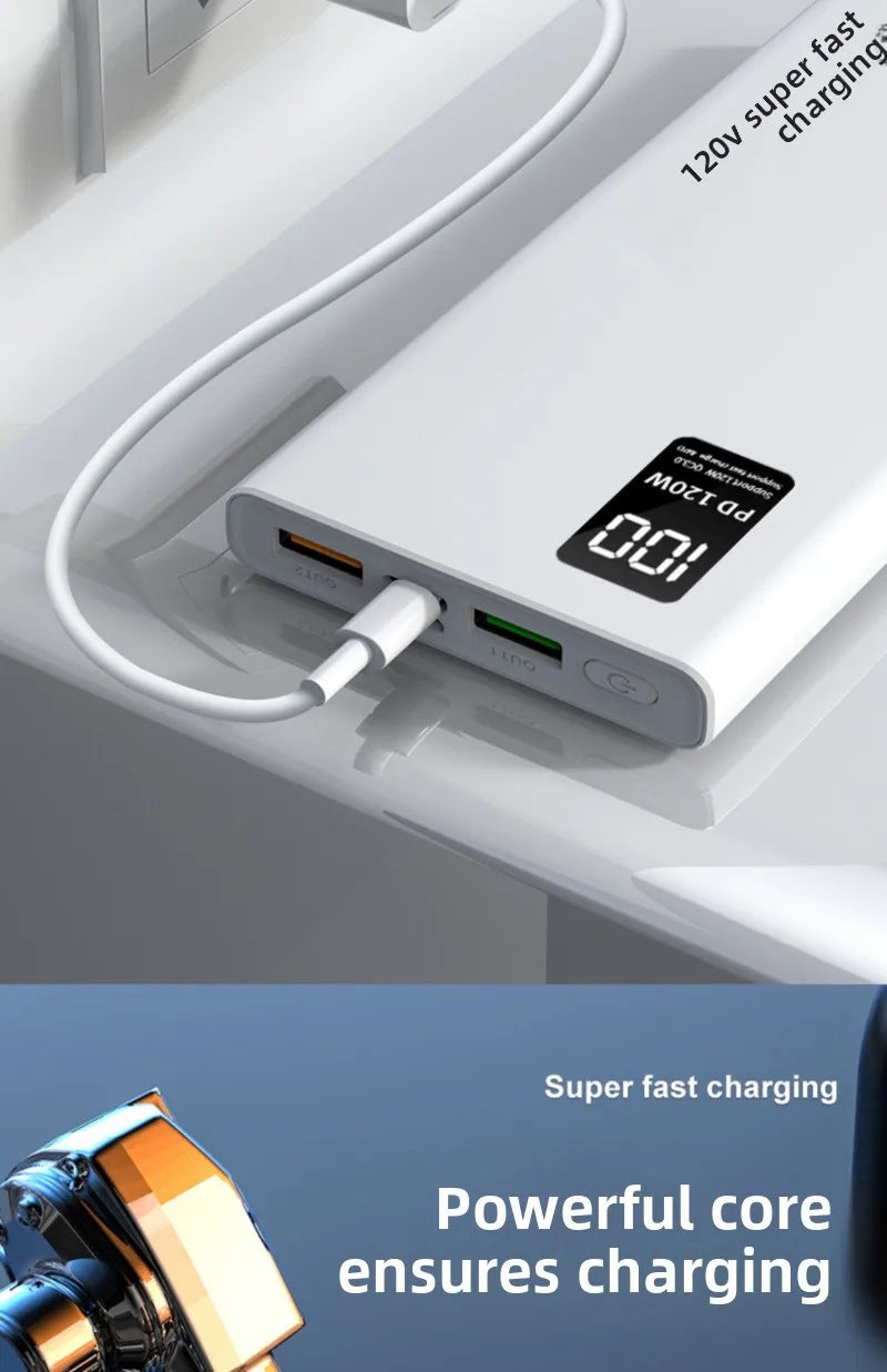 30000mAh PD18W 120W Power Bank Super Fast Charging Large Capacity Portable Battery Charger Digital Display For iPhone Xiaomi