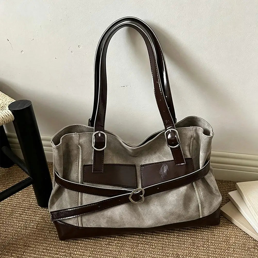 Retro Belt Buckle Underarm Shoulder Bag Women Large Capacity Commuter Tote Bag Vintage Casual Handbag Female Purse