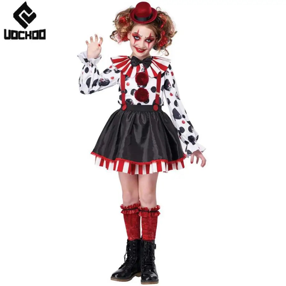 Halloween Clown Cosplay Costume Women Dress Suit Acrobatic Performance Outfit Family Look Suit Girl Dress Carnival Party Wear
