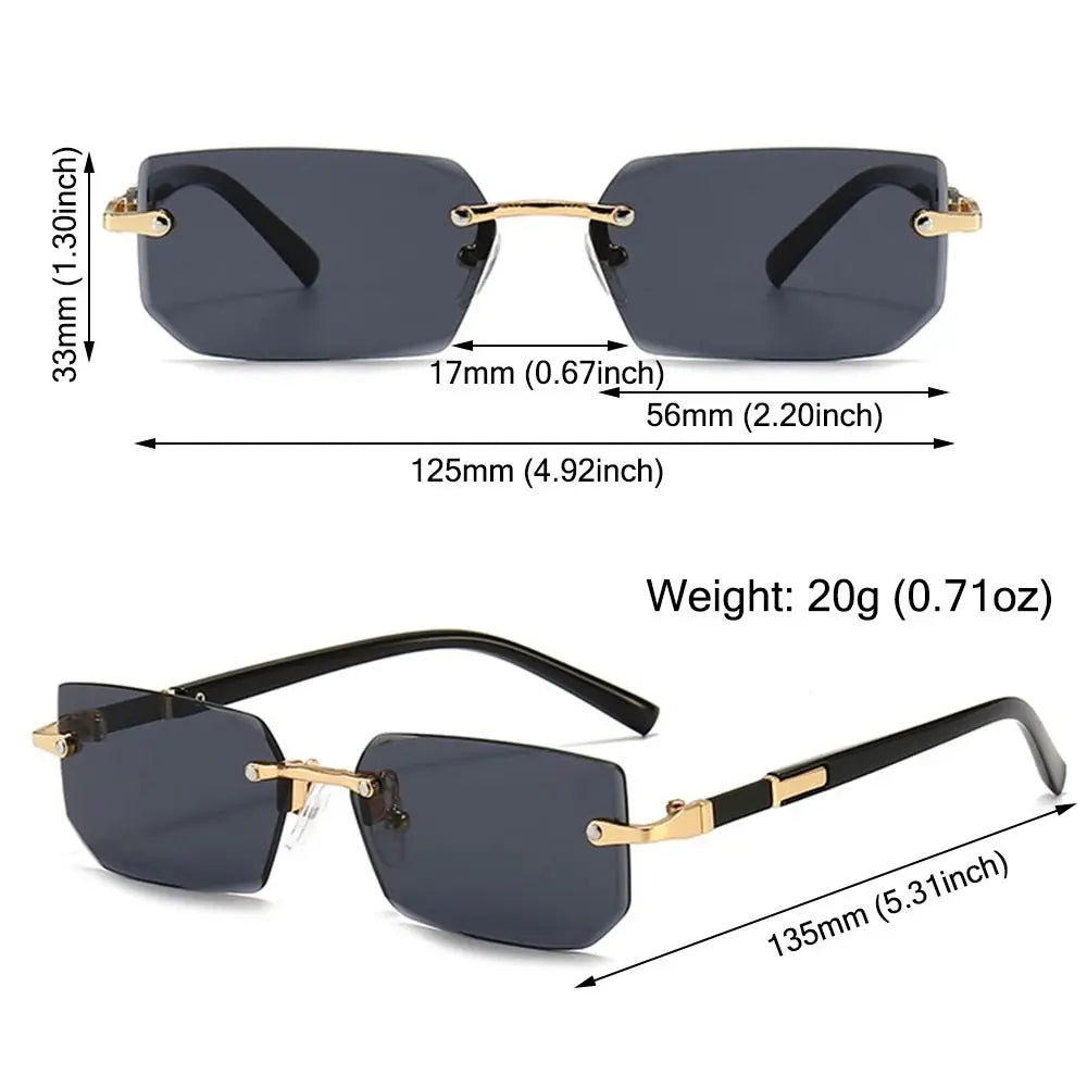 Trendy Rimless Sunglasses for Women Men Rectangle Fashion Shades Small Square UV400 Sun Glasses For Female Male Traveling Oculos