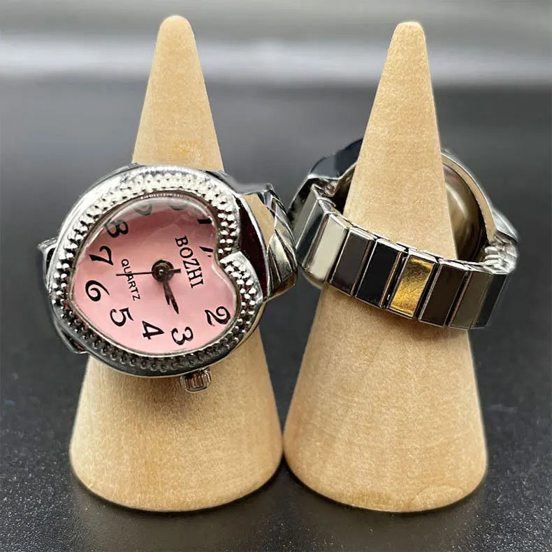 Kiss Jewelry Women Men Creative Heart Shape Clock Quartz Watch Rings Couples Elastic Strap Alloy Dial Watches Finger Ring Gift