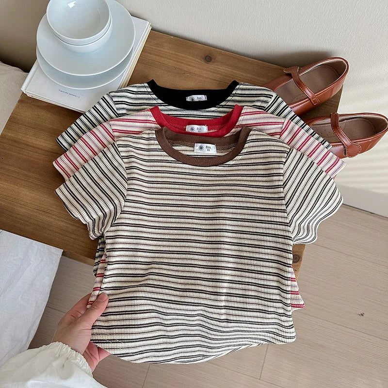 Children's Short Sleeve Boys Girls Summer New Striped T-shirt Baby Thin Bottoming Shirt Casual Wear
