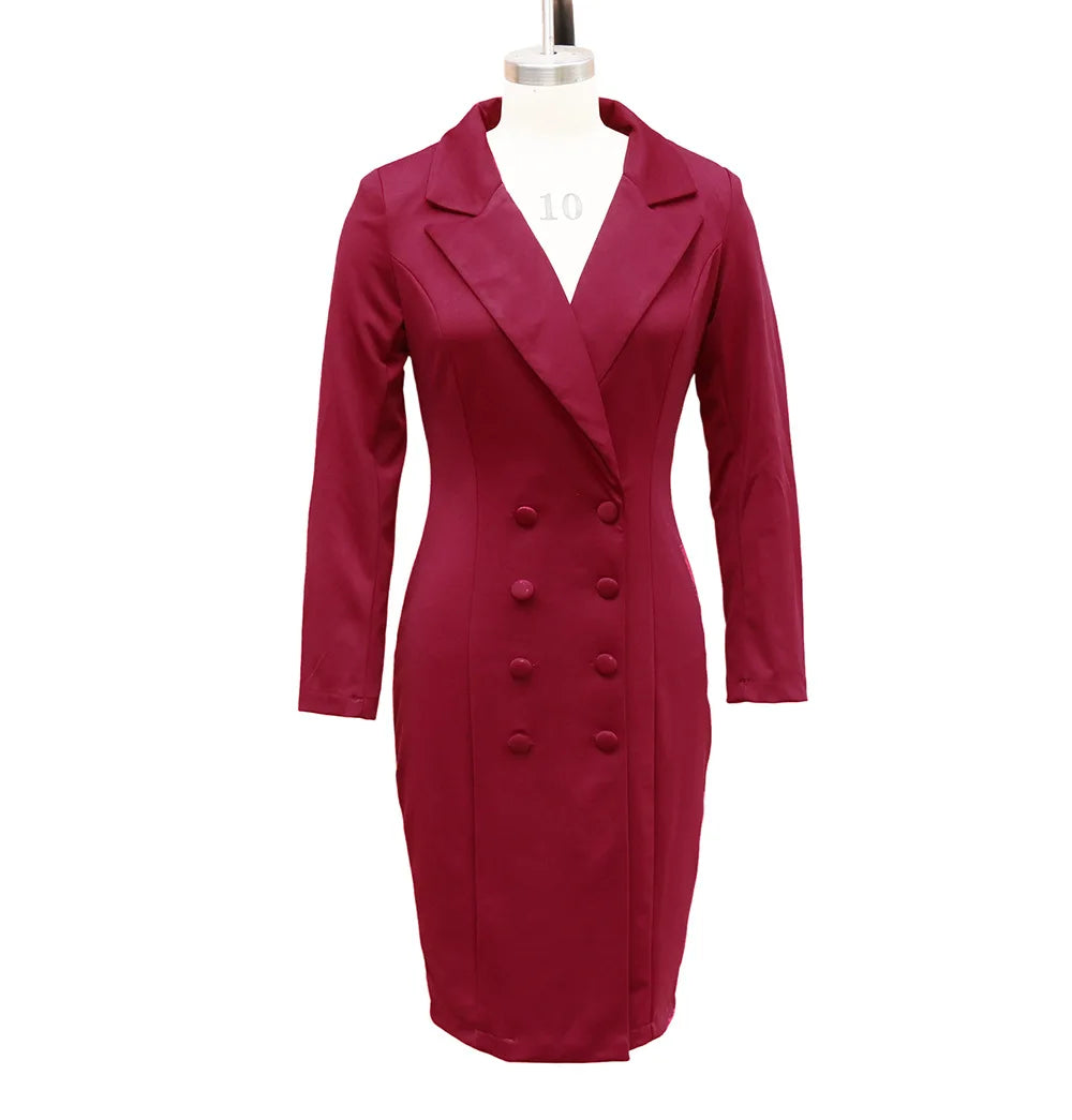 Business Suit Style Midi Dress Women's Slimming Waist Design Commute Fashion Autumn Winter Office Dress Single Piece