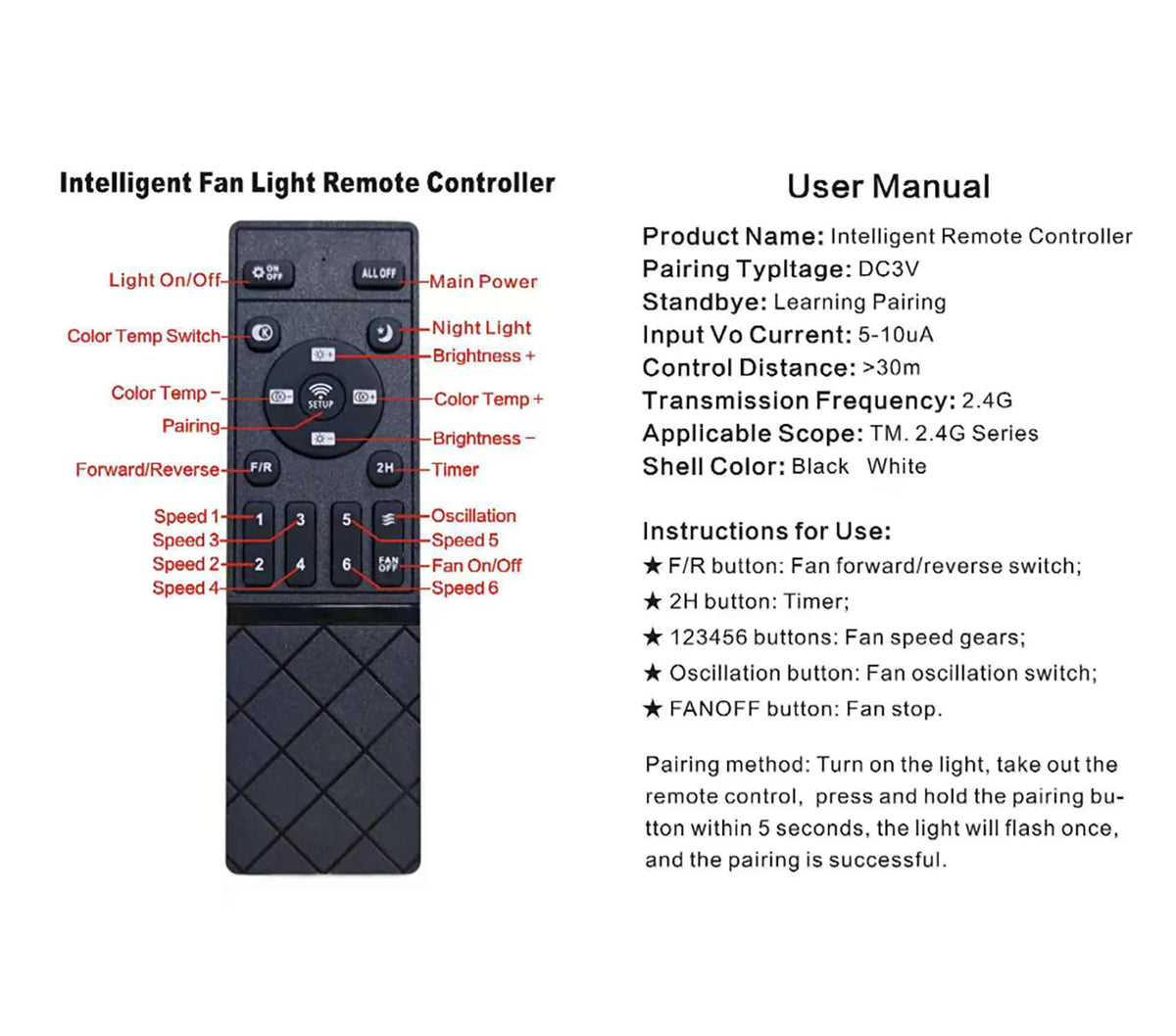 Driver Fit for Fan Kit Replacement Remote Control DC 6 Speeds Ceiling Fan Light Input 90-220V Transformer