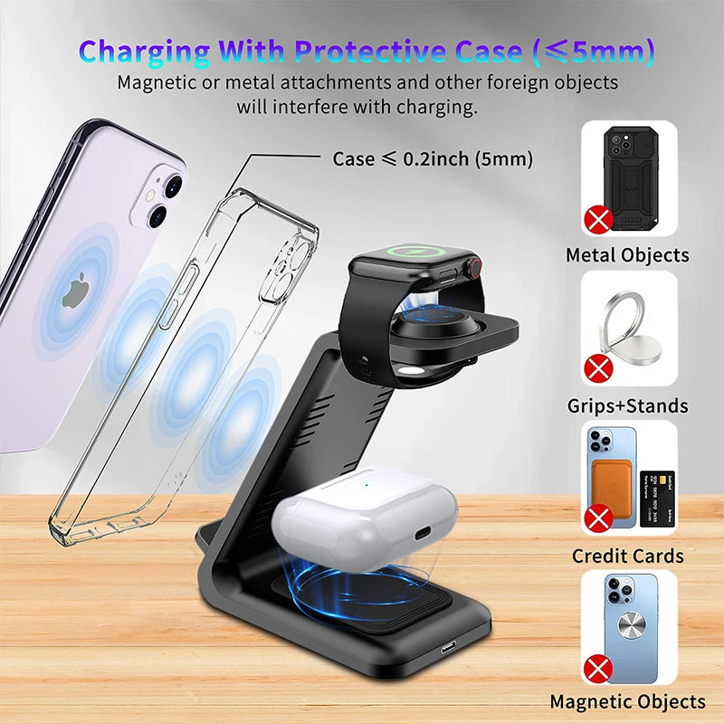 Multifunction Universal 3in1 Wireless Charger Magnetic Wireless Charger Stand Portable Station for iPhone Series for Airpods