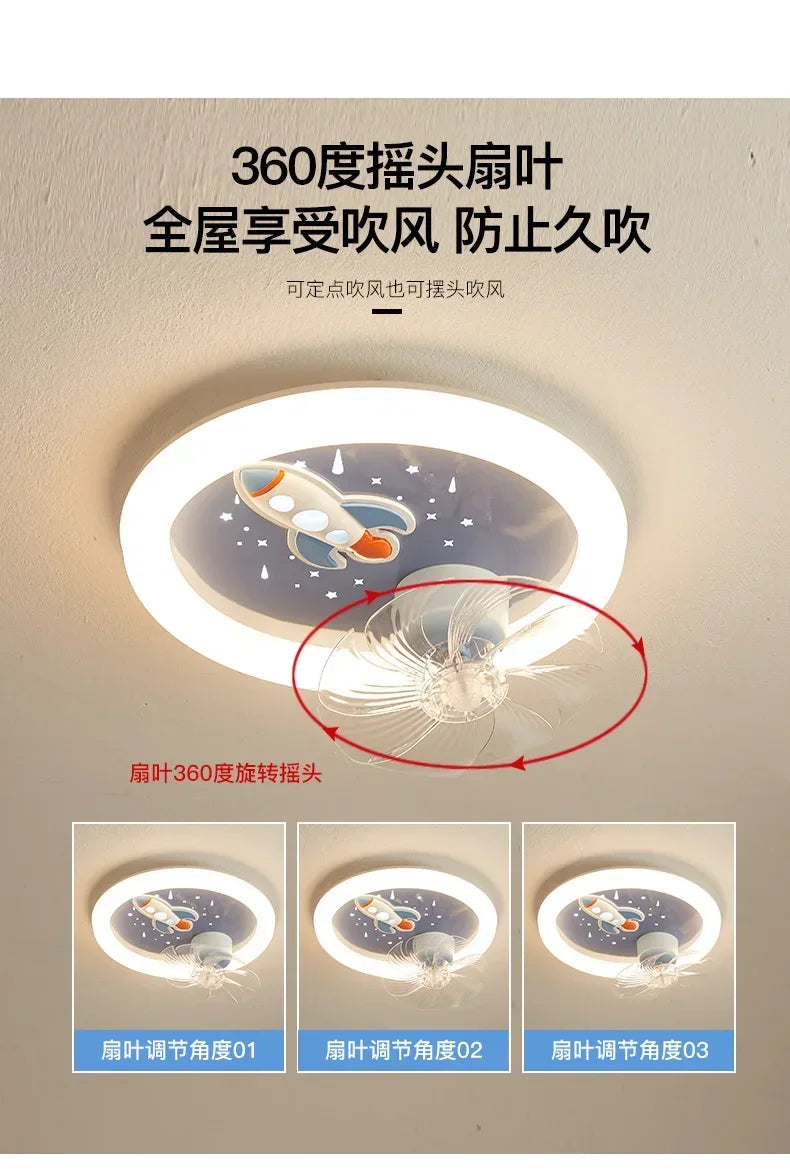 Modern Kids Room Ceiling Fan Light Cartoon Moon Astronaut Ceiling Lamp Boy Girl Bedroom Nursery Study Chandelier Ceiling Lights