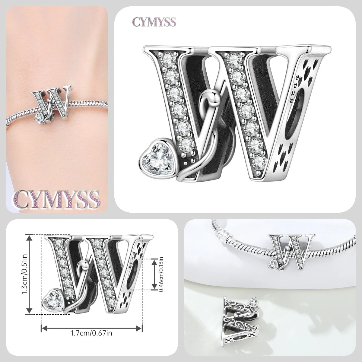 2026 New 925 Sterling Silver Zircon Scroll Grass Pattern 26 Letter Bead Charms for Women Fit DIY Bracelet Necklace Jewelry Gift
