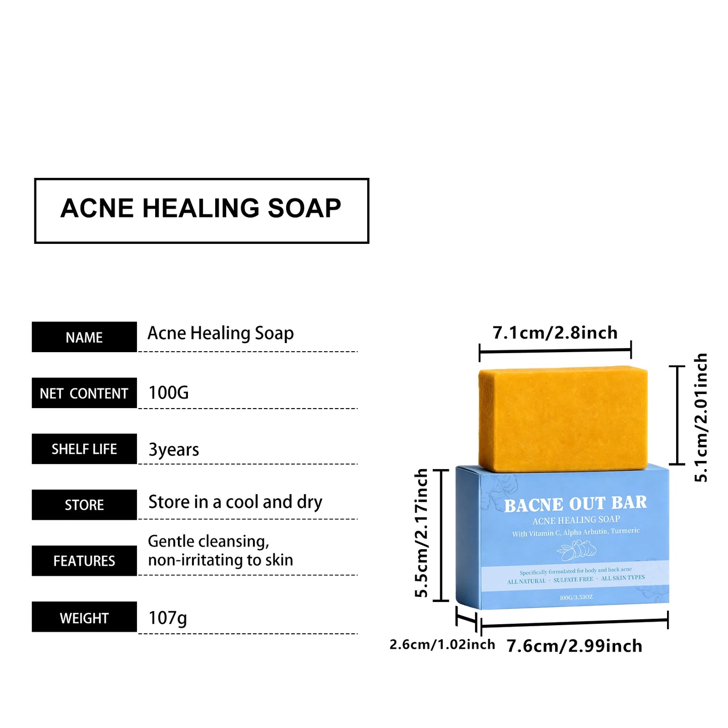 Body Cleansing Soap Moisturizing Brightening for Back Acne Free Natural Body Wash Bar Deep Clean Removes Odors Smooth Skin 100g