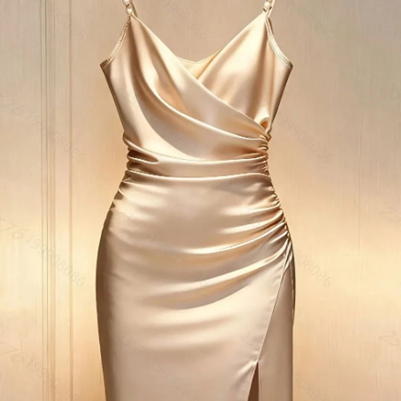 New Summer Dresses for Women Elegant Spaghetti Strap Women Dress Slit Slim Beading Dress Women Vestidos De Verano Mujer Q4114
