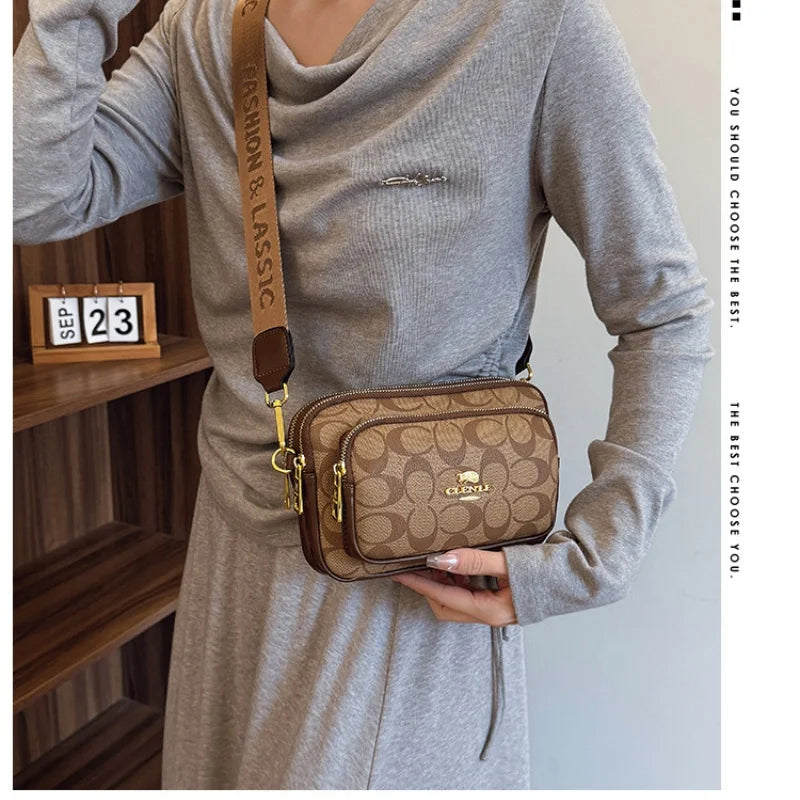 Luxury Women Vintage Pattern Camera Bag Wide Adjustable Strap Crossbody Handbag Multi Pockets Fashion Daily Small Shoulder Messe