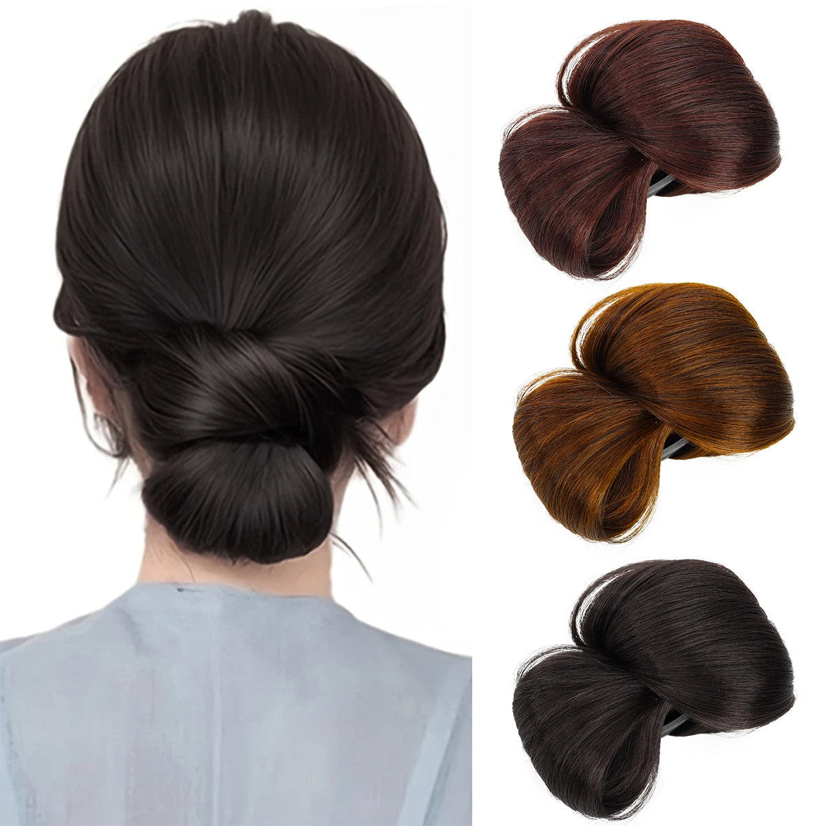 4-inch synthetic low-tie ball head wig, a clip-on bun wig that naturally connects to a woman's ponytail  Hair extension