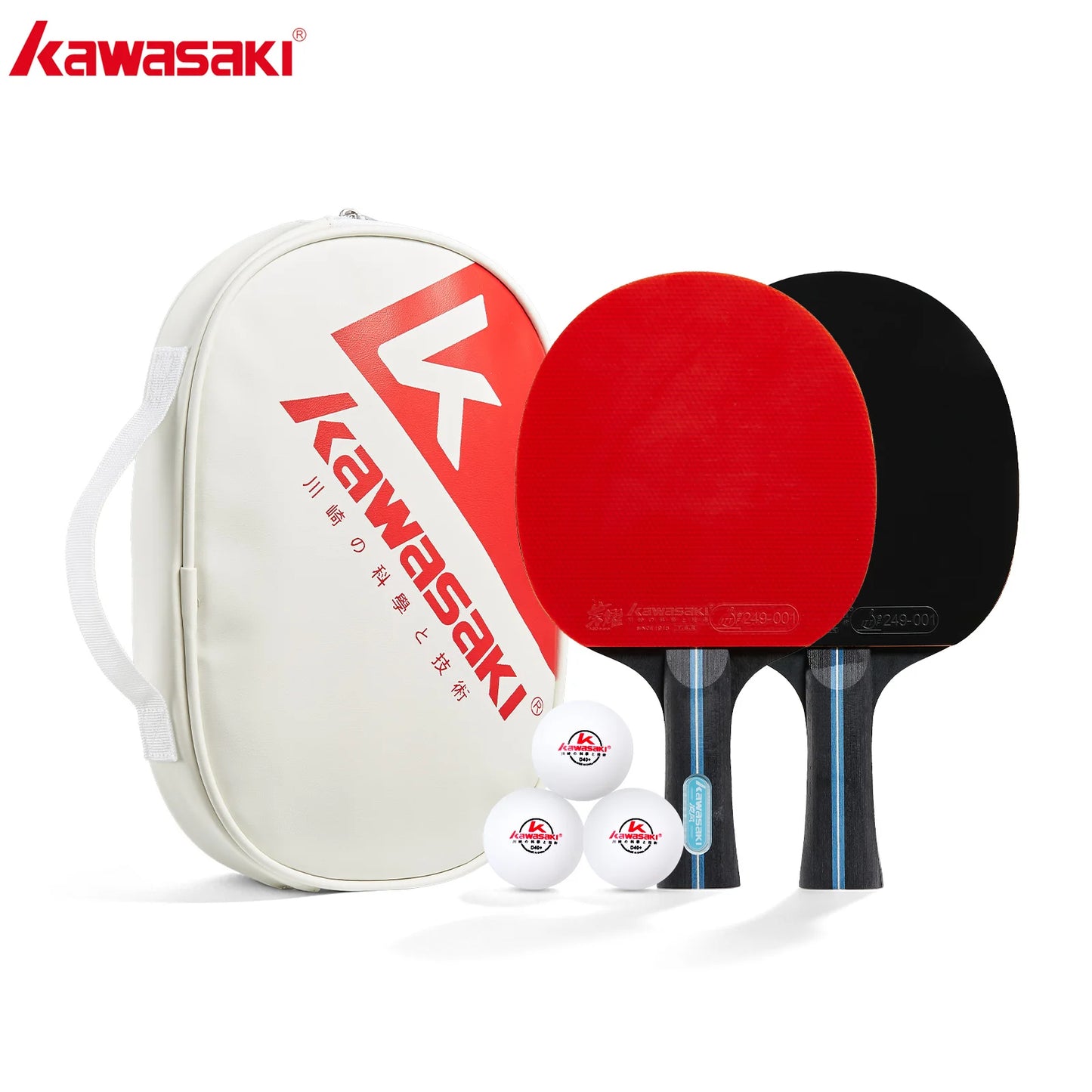 Kawasaki Table Tennis Set 2 Rackets 3 Balls with Case, ITTF Certified 7-Ply Blade for Beginners Training Ping Pong Paddle