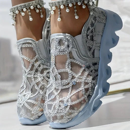 Women Sneakers New Lace Flats Platform Women Sport Shoes Women Mesh Breathable Sneakers Summer New Casual Running Shoes