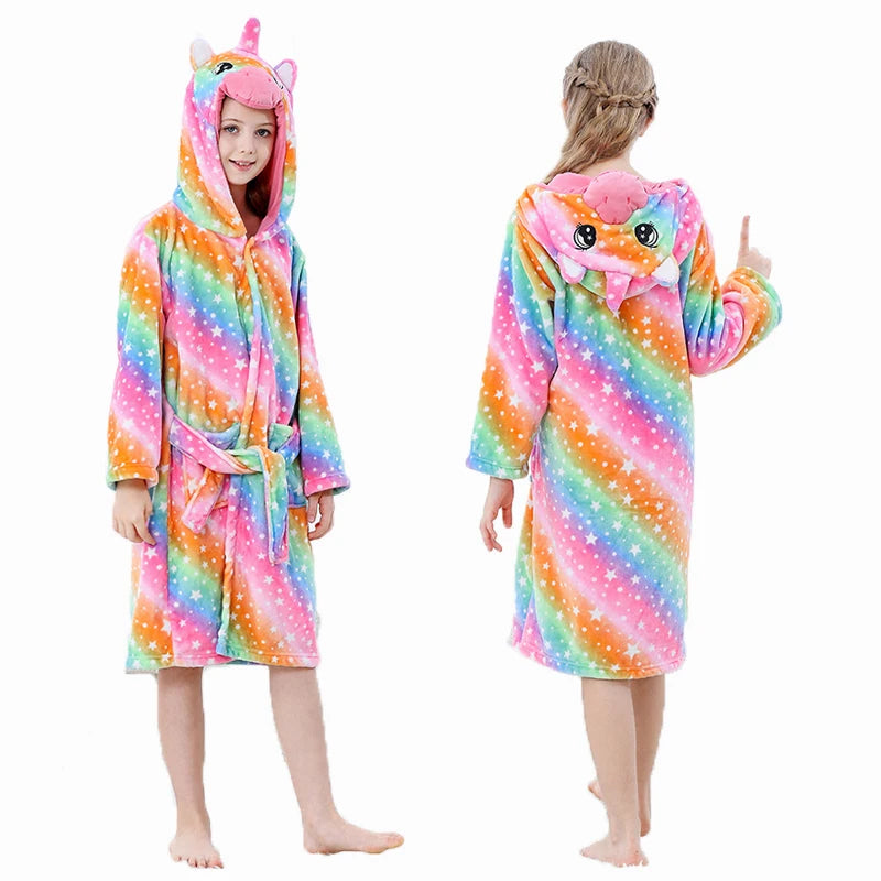 Halloween Dinosaur Bathrobes for Children 3 5 7 9 11 13 Years Kids Animal Flannel Homewear Boy Hooded Sleepwear Girls Nightgown