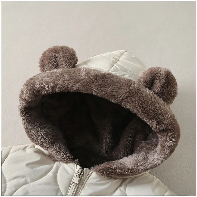 2025 Winter New Baby Boys Girls Bodysuit Solid Color Plus Velvet Thick Jumpsuits For 6M-3Y Kids Warm Hooded Rompers Snowsuit