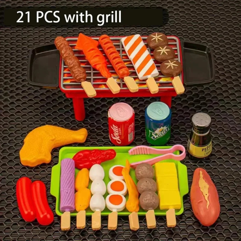 Baby Dress Up Kitchen Toys BBQ Set Kids Simulated BBQ Cookware Cooking Simulated Food Cosplay Educational Gift Toys