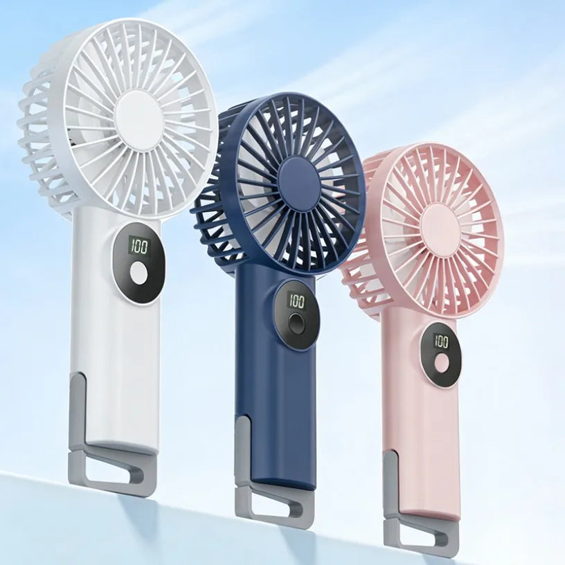 5 Levels Air Cooling Fan with Buckle Portable Handheld Fan LED Screen Outdoor for Home Office Outdoor USB-C Rechargeable Fans