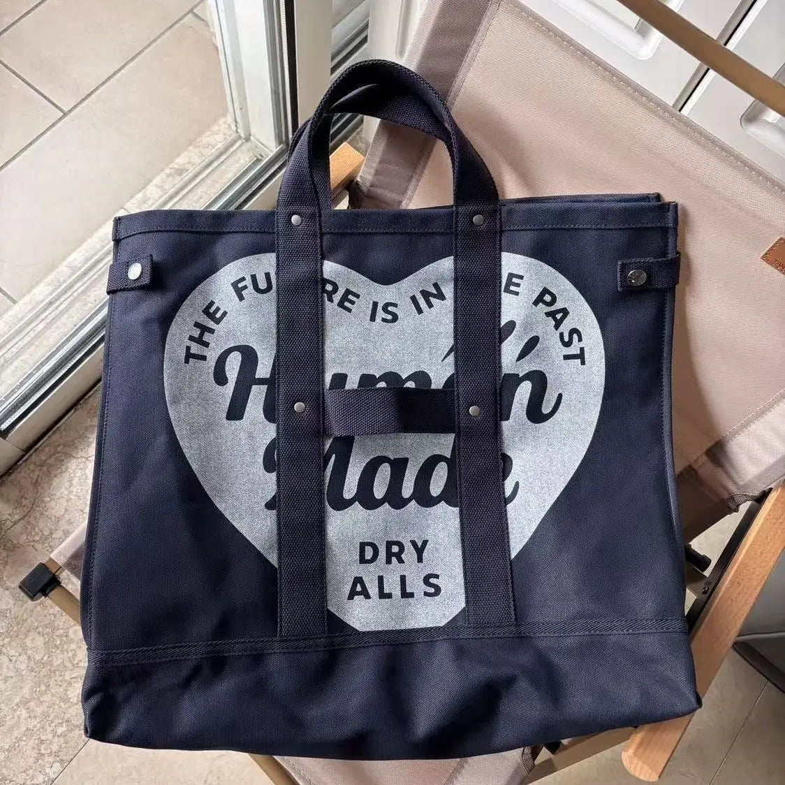 HUMAN MADE Canvas Tote Large Heart Print Heavy Duty Cotton Shoulder Bag Casual