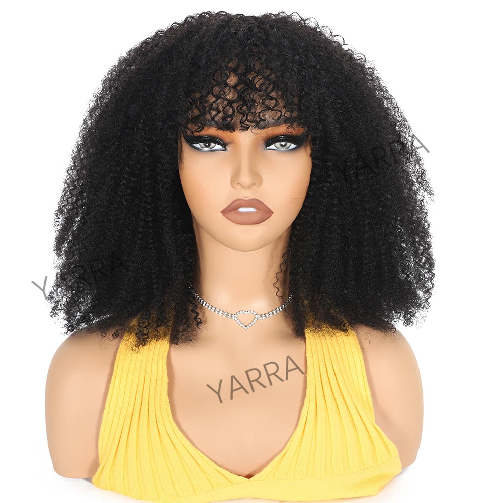 180 250 Density Afro Kinky Curly Human Hair Wigs With Bang For Black Women Brazilian 100% Human Hair Remy Full Machine Made Hair