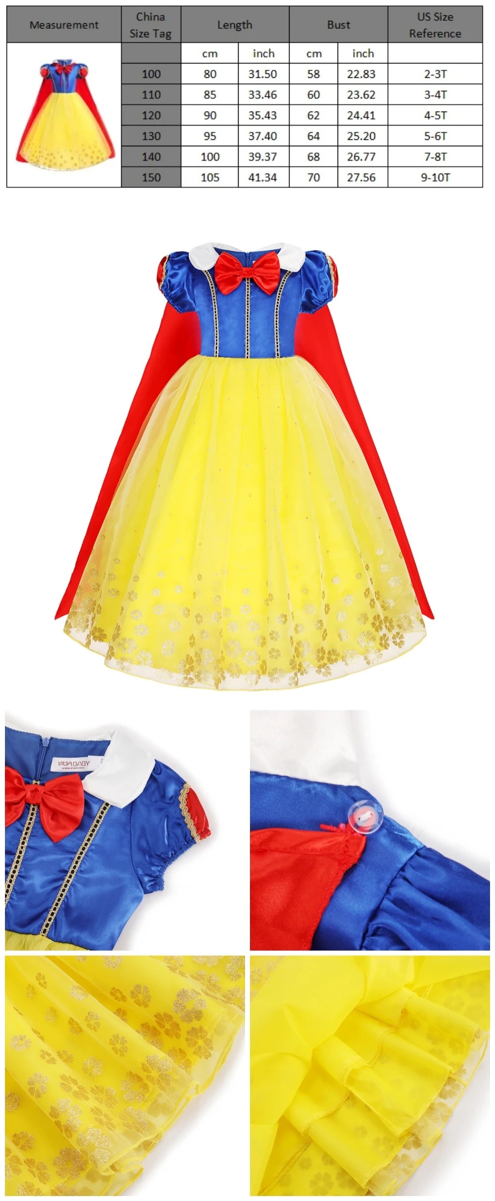 Halloween Birthday Dress Cinderella Snow White Aurora Rapunzel Princess Costume for Girls Kids 2-8Y