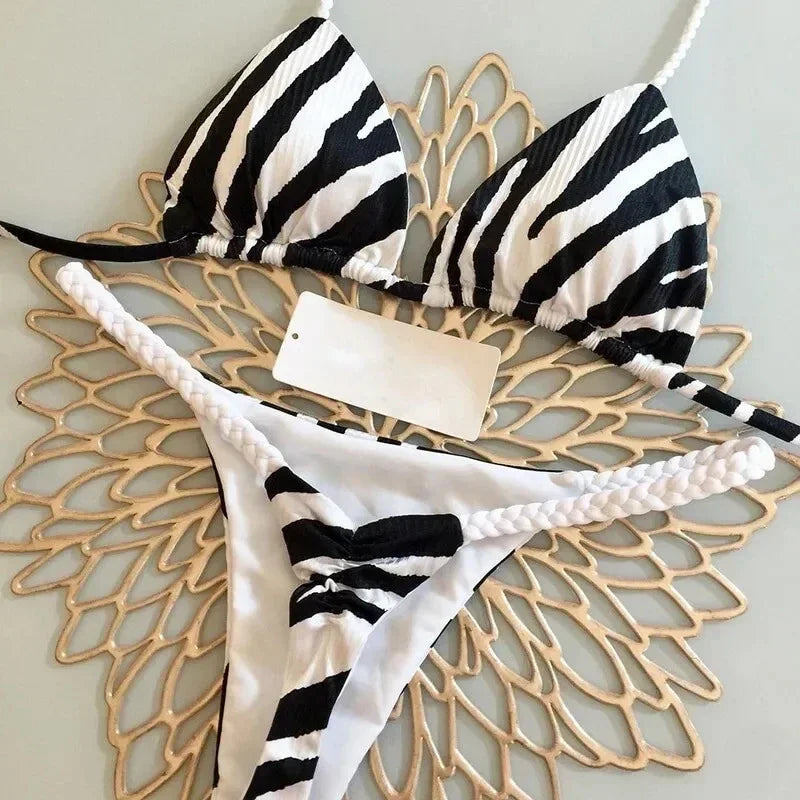 Swimwear Women Leopard Printed Sexy Bikini Set Striped Beachwear Summer Swimsuit Two-pieces Thong Bathing Suit Biquinis