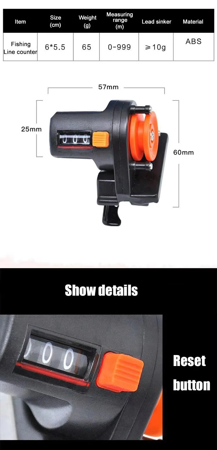 WEIHE 0-999M 6cm Pesca Fishing Line Depth Finder Counter Fishing Tool Plastic Tackle