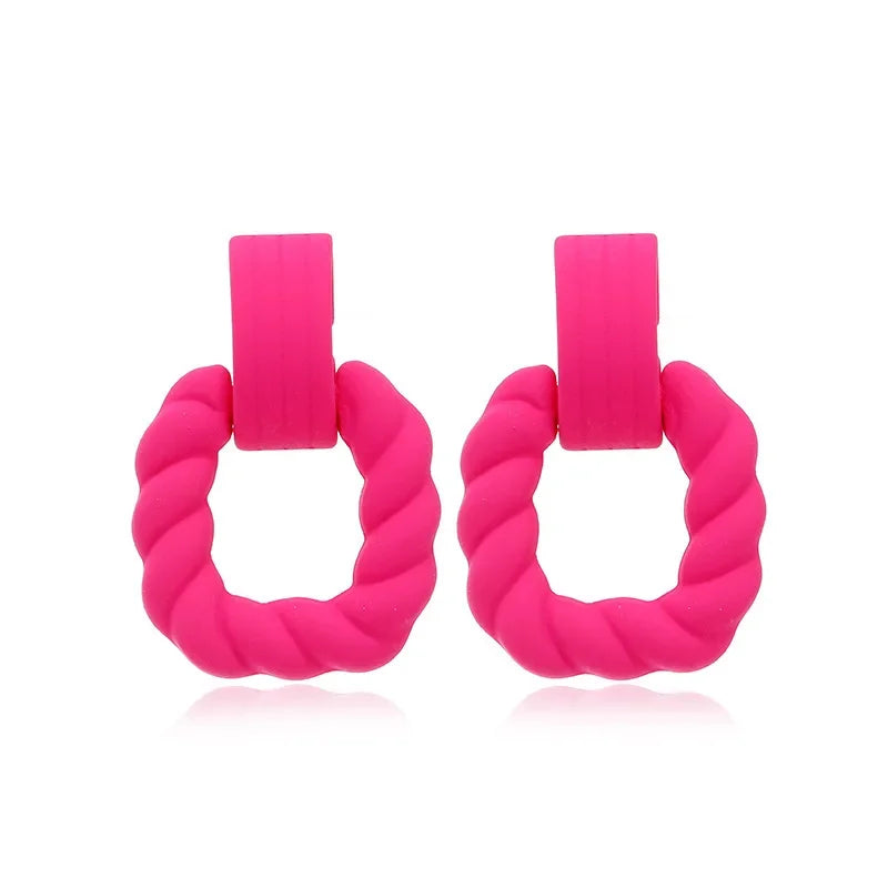 Bohemian Pink Geometric Earrings Women Summer Vacation Fashion Jewelry Classic Pendant