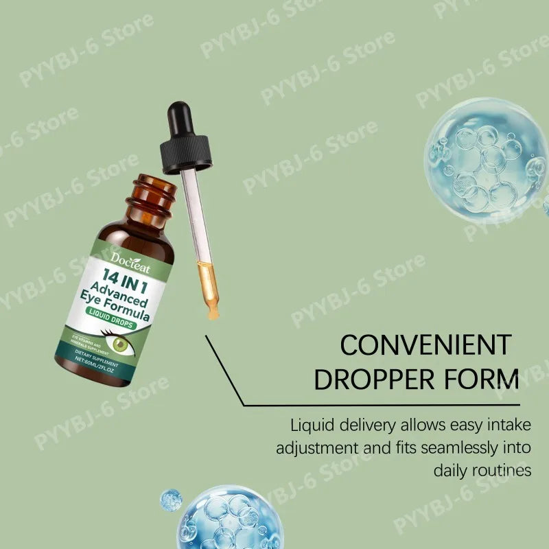 14 in 1 Advanced Visual Support Formula Liquid Drops with Lutein Zeaxanthin Saffron Astaxanthin Visual Support Supplement 60ml