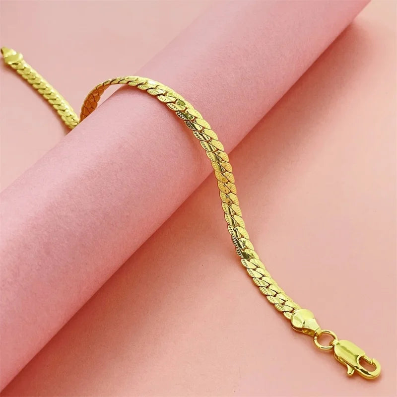 925 Sterling Silver, 18K Gold, 5mm Embossed Bracelet - Fashionable for Men and Women, Charming, Wedding Gifts and Jewelry