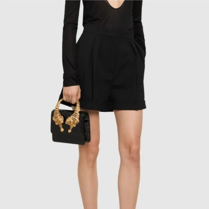 2026 New Luxury Designer Handbag for Women Crocodile Effect Leather Tiger-sculpted Top Handle Fashion Evening Shoulder Bag
