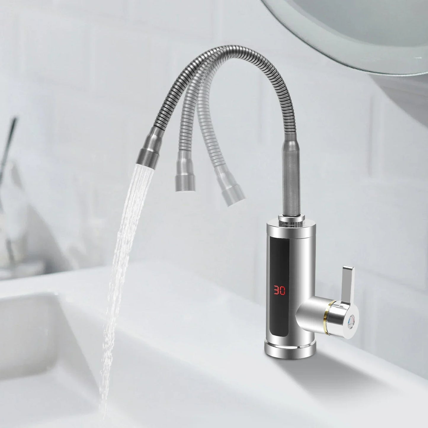 3000W Instant Electric LCD Faucet Instant Tap 360° Fast Heater Heating Hot/Cold Water Supply for Bathroom Kitchen