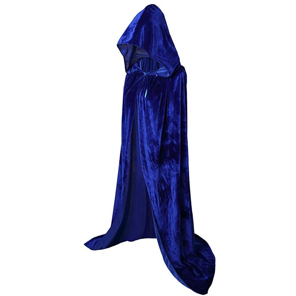 Halloween Costume Unisex Cosplay Death Cape Long Hooded Cloak Wizard Witch Medieval Cape S-Xl Black White Red Coffee Blue