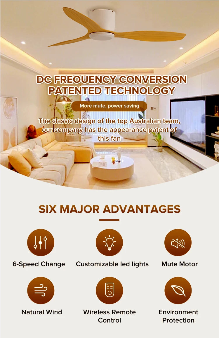 Fashion Design  Remote Control 52 Inch Three Blades Six Wind Speeds  Ceiling Fans