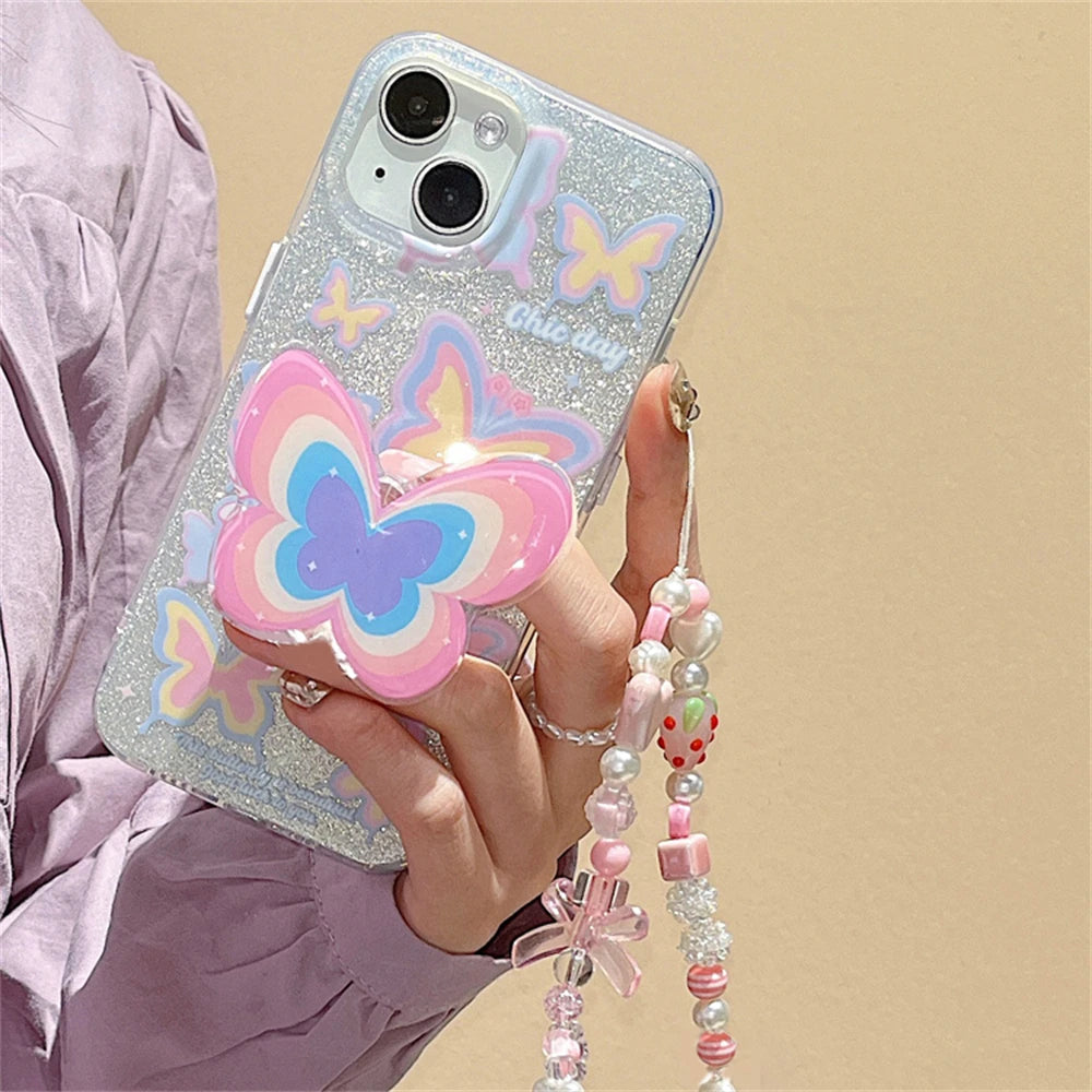 Cute Butterfly Phone Grip Tok Griptok  Holder Ring For iPhone 16 Universal Accessories Lovely Bowknot Phone Stand Bracket Socket