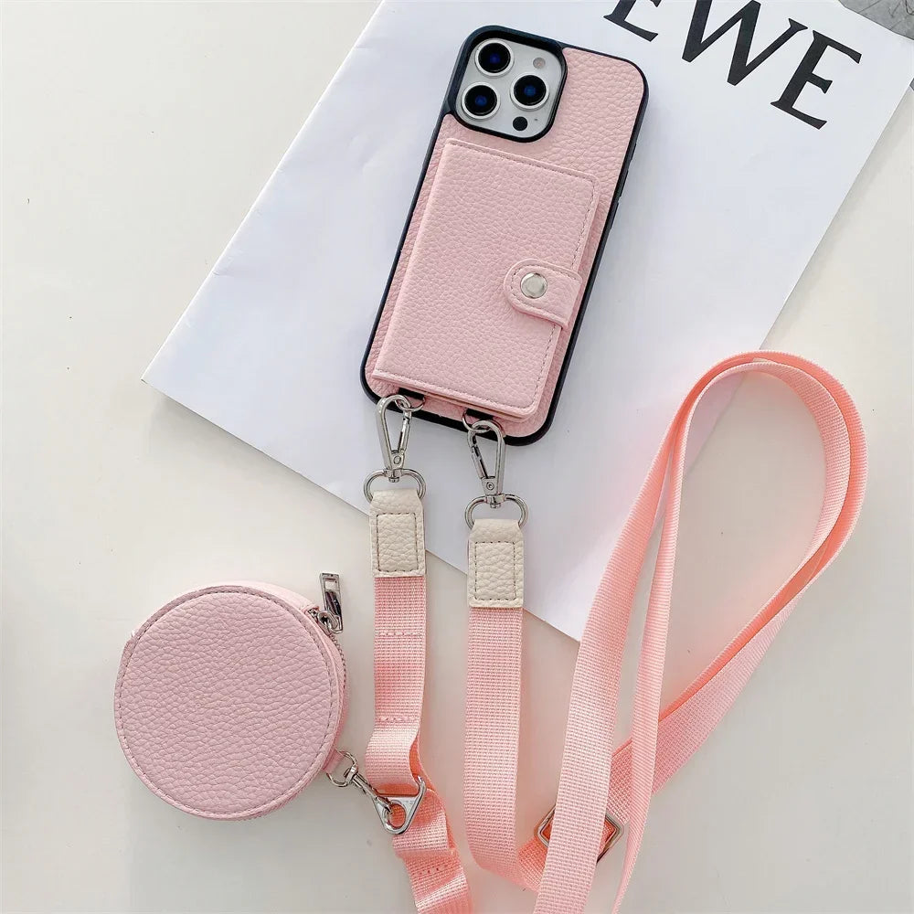 Crossbody Wallet Card Slot Coin Purse for IPhone 17 Air 16 15 Plus 14 13 12 11 Pro Max Leather Protective Phone Case Cover