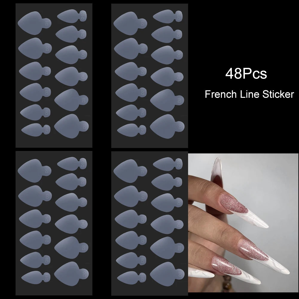 48Pcs French Silicone Pads for Dual Nail Forms False Tips Quick Building French Nails Mold Soft Silicone Pads Manicure Tools