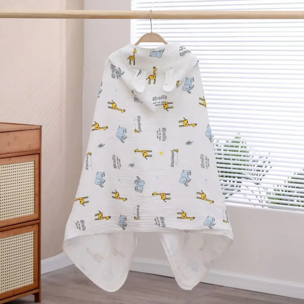 Warm Cartoon Printed Baby Gauze Bath Towel Four Layer Soft Cartoon Cloak Towel Comfortable Absorbent Hooded Bathrobe Children