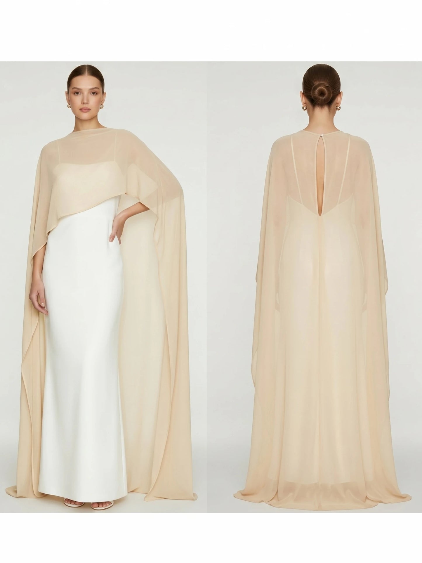 Women Chiffon Long Cape High Low Flowy Poncho Sheer Mesh Shawl and Wraps for Evening Dress Wedding Cover Up Capelet