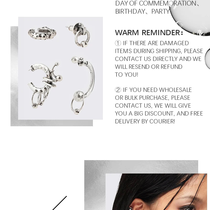 Unique Copper Jewelry Accessories for Men & Women: Avant-Garde Cluster Hoop Earrings, Distinctive Mixed-Metal Shape Body Jewelry