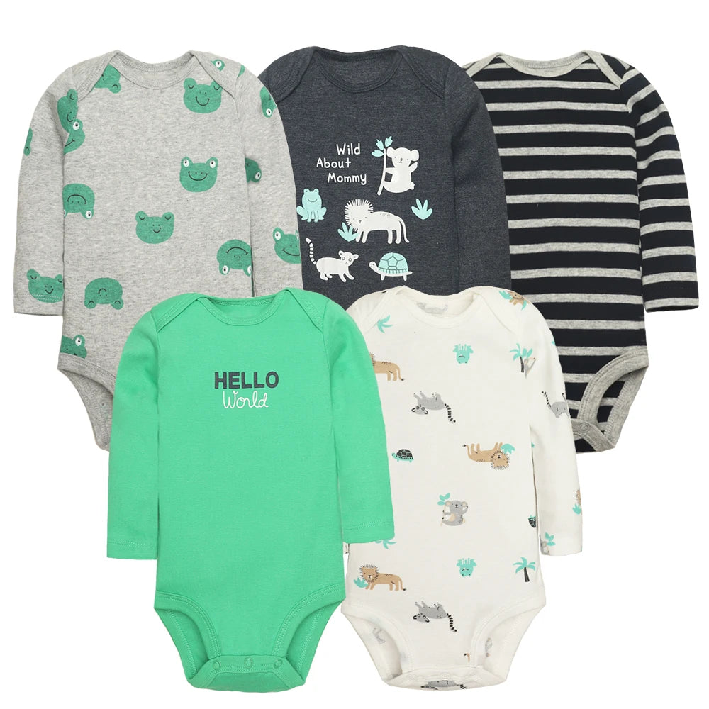 5Pcs/Lot Baby Bodysuits Long Sleeves Newborn Baby Clothes 100% Cotton Cartoon Baby Clothing Infant Baby Boy Girl Clothes