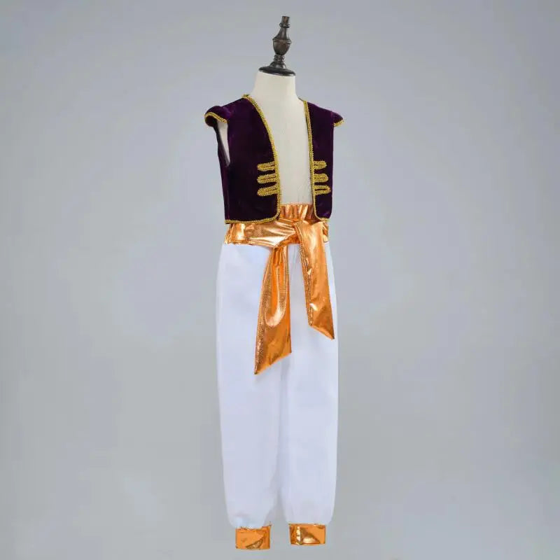 Boys  Arabian Prince Costumes Suit Halloween Party Stage Performance Outfits Kids Vest Pants Belt Street Wear Clothes