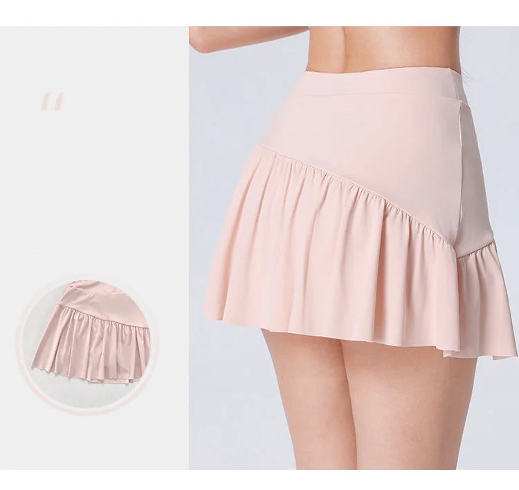 Women High Waist Asymmetrical Tennis Skirt Built-in Shorts Quick Dry Breathable Workout Running Sports Mini Skort