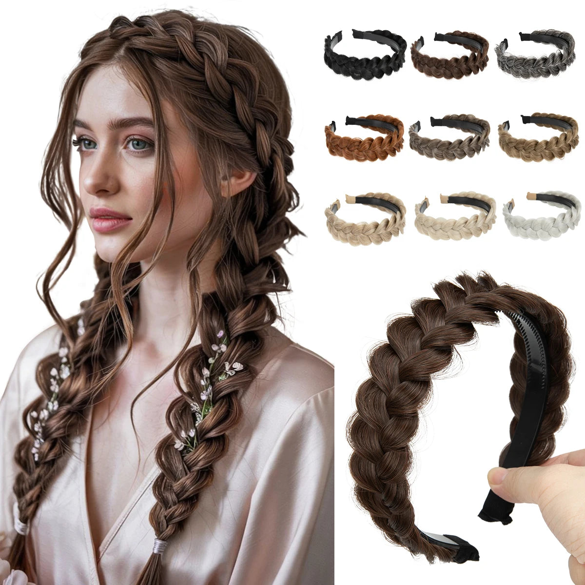 SARLA High-Quality Synthetic Fiber Braided Headband Wig, Fishtail Braid Headband, Bohemian Style Women's Hair Accessory Wig, sui