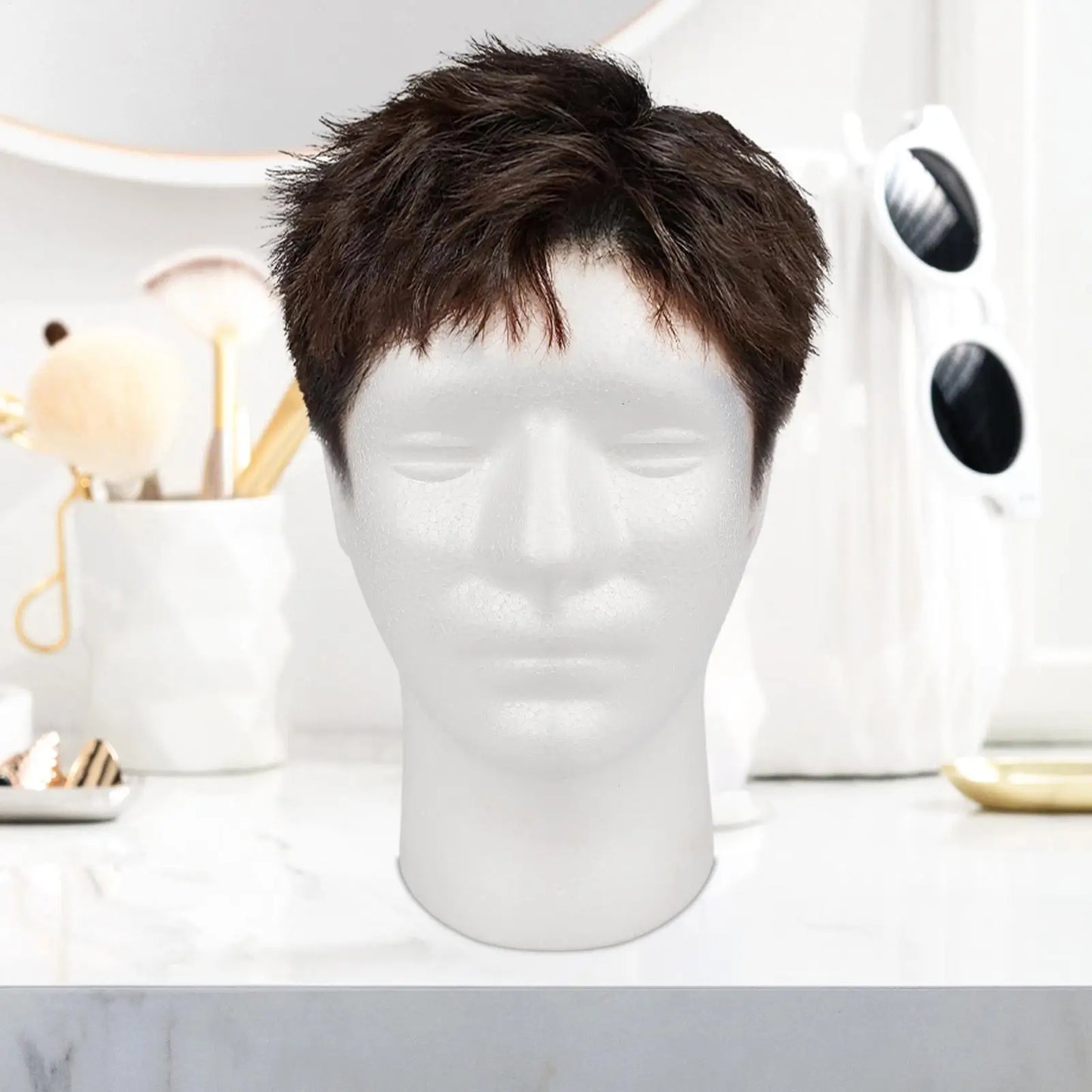 Male Mannequin Head Round Base Lightweight Foam Wigs Head Model and Display Hair, Hats and Hairpieces for Glasses Headset Wigs