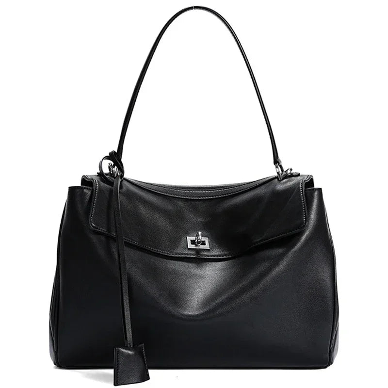 2025 New Luxury Tote Bag for Women Genuine Split Cow Leather Crossbody Shoulder Bag Top-Handle Work Lock Closure Underarm Purse