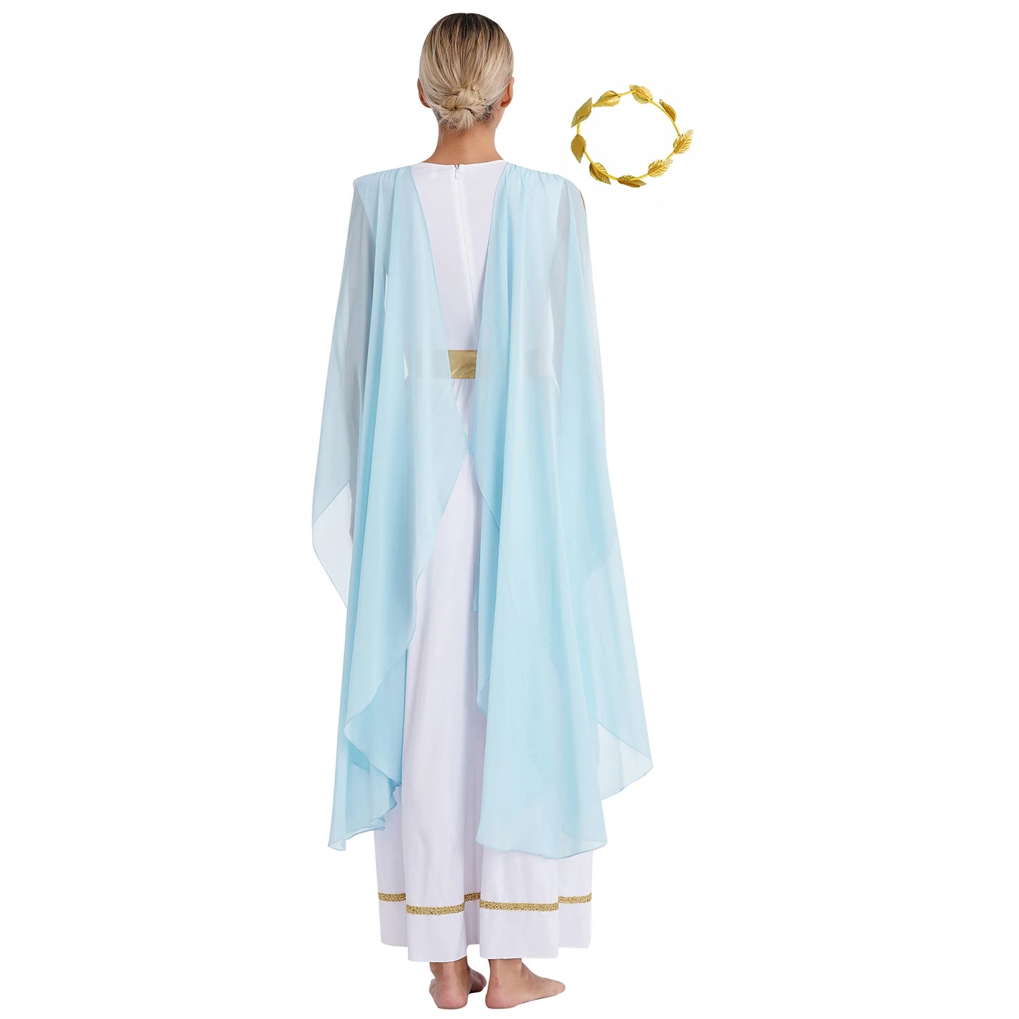 Womens Halloween Greek Beauty Carnival Cosplay Party Costumes Gold Leaves Garland Headwear And Cap Sleeve Ancient Toga Dress